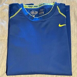 Men’s Nike Pro Combat Dri-FIT Short Sleeve Shirt - Blue/Neon - Size Large